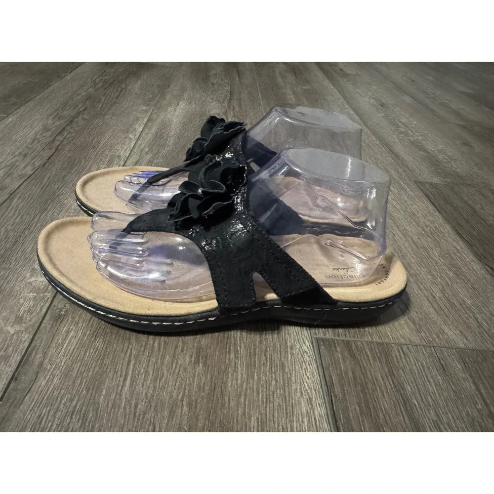 Clarks Laurieann Gema Black Flower Thong Sandals Women's US‎ 9